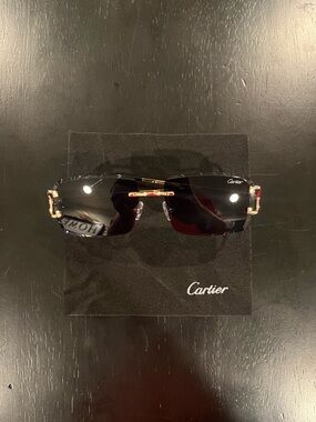 Cartier Gold and Black Rimless Sunglasses